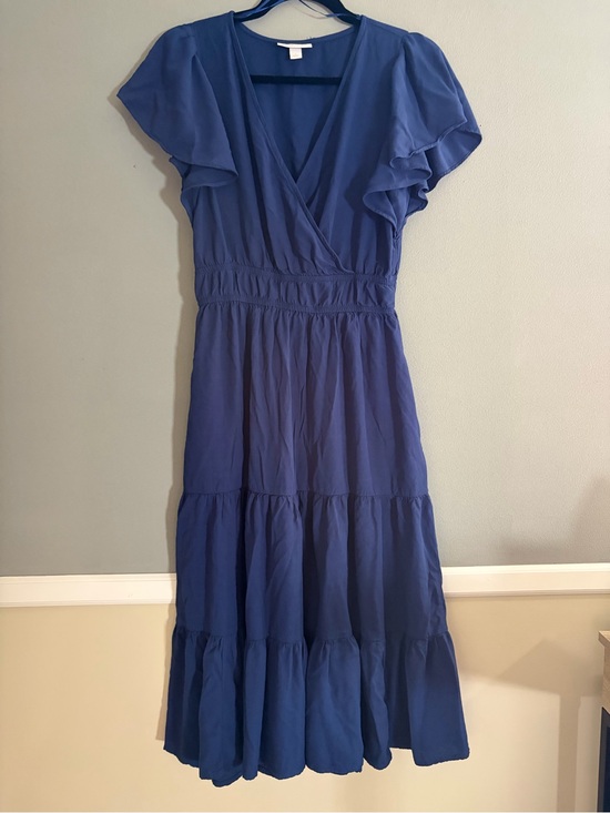 Knox Rose Dresses & Skirts - Knox Rose Maxi Dress Navy Blue V-Neck Tiered Flutter Sleeve Pockets Boho Teacher